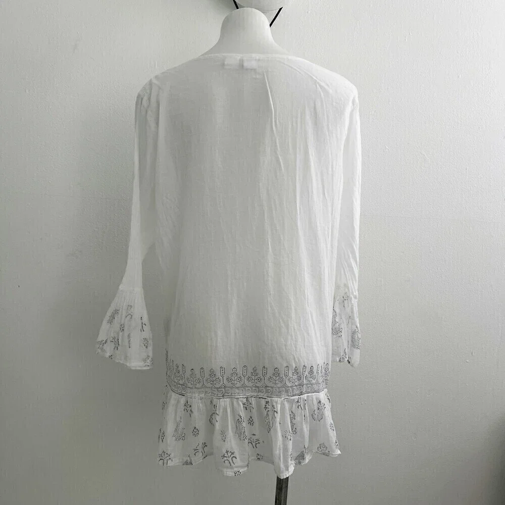 NEW Bohemian Kaftan swim cover up White Blue SMALL/MEDIUM bell sleeves